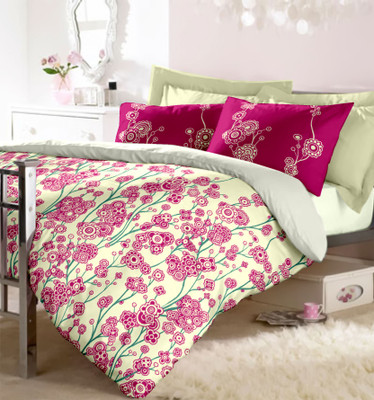 10% OFF on Raymond Cotton Printed Double Bedsheet 1 Bedsheet, 2 Pillow Cover, Pink