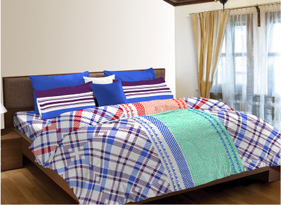 31% OFF on Home Expression USA Cotton Printed Double Bedsheet 2 Pillow Covers, 1 Bedsheet, Blue||White