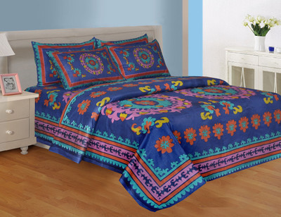 25% OFF on Salona Bichona Cotton Floral Double Bedsheet 1 Bedsheet, 2 Pillow Covers, White