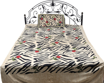 15% OFF on Exotic India Cotton Printed Single Bedsheet Bedsheet, 2 Pillow Covers, Beige