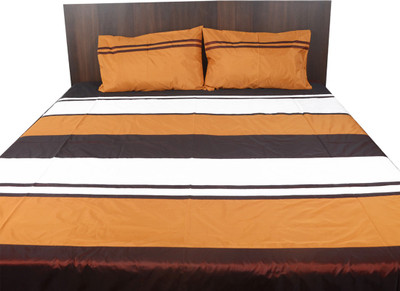 Furrball Bedspreads & More Polyester Silk Blend Striped Queen Bedsheet 1 Bedsheet, 2 Pillow Covers, Multicolor