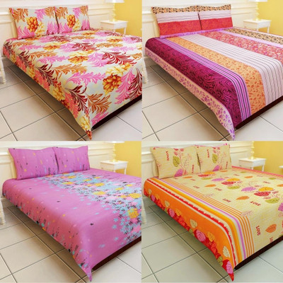 58% OFF on Carah Polyester Printed Double Bedsheet 4 Bedsheets, 8 Pillow Covers, Multicolor