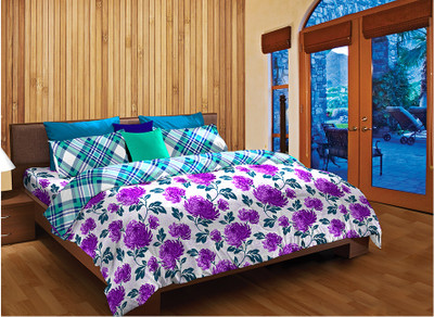 Home Expression USA Cotton Floral Single Bedsheet 1 Bedsheet, 1 Pillow Cover, White||Purple Home Expression USA Cotton Floral Single Bedsheet 1 Bedsheet, 1 Pillow Cover, White||Purple