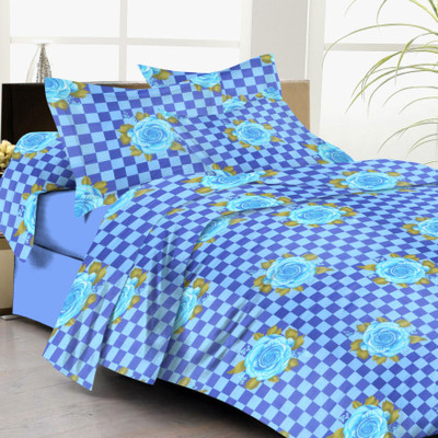 61% OFF on Lali Prints Cotton Floral Double Bedsheet 1 Bedsheet, 2 Pillow Covers, Blue
