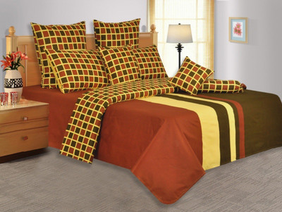 28% OFF on Salona Bichona Cotton Abstract Single Bedsheet 1 Single Bedsheet, 1 Pillow cover, Brown