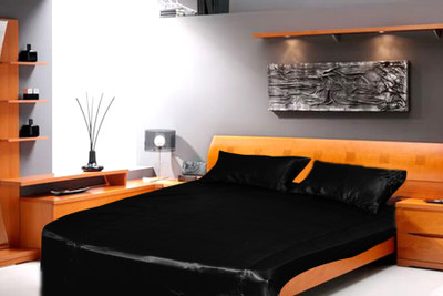 Dreams Satin Solid Double Bedsheet Black