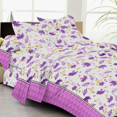 61% OFF on Lali Prints Cotton Floral Double Bedsheet 1 Bedsheet, 2 Pillow Covers, Purple