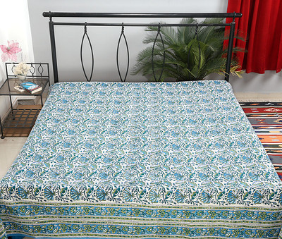 60% OFF on Rajrang Cotton Floral King Bedsheet 1 Bedsheet, Blue, Green, White