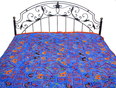 15% OFF on Exotic India Cotton Embroidered Double Bedsheet 1 Bedsheet, Blue