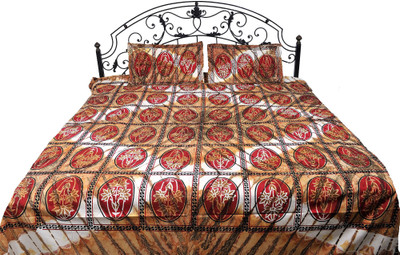15% OFF on Exotic India Cotton Batik Double Bedsheet 1 Bedspread, 2 Pillow Covers, Brown