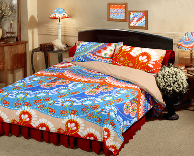 10% OFF on Raymond Cotton Printed Double Bedsheet 1 Bedsheet, 2 Pillow Cover, Blue