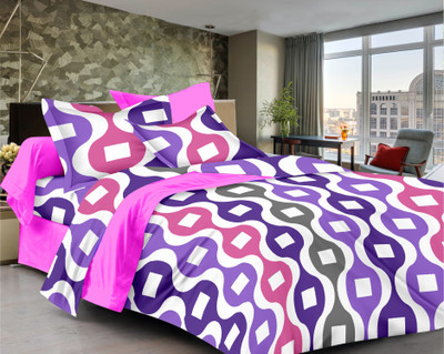 70% OFF on Ahmedabad Cotton Cotton Geometric Single Bedsheet 1 Single Bedsheet & 1 Pillow Cover, Pink, Purple