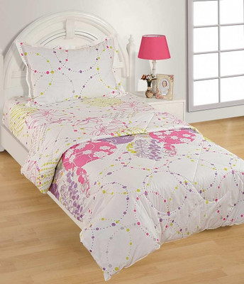 10% OFF on House This Cotton Floral Single Bedsheet 1 Bedsheet, Pink, White
