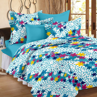70% OFF on Ahmedabad Cotton Cotton Floral Single Bedsheet 1 Single Bedsheet & 1 Pillow Cover, Blue