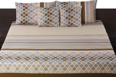 Livanto Cotton Abstract Queen Bedsheet 1 Bedsheet, 2 Pillow Covers, Beige, Brown