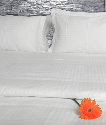 Just Linen Cotton, Satin Striped Queen Bedsheet 1 Bedsheet, 2 Pillow Covers, White