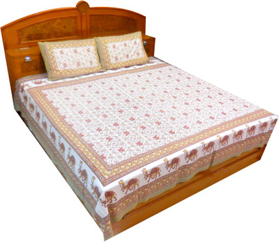 49% OFF on Kismat Collection Cotton Printed Double Bedsheet 1 Bed Sheet, 2 Pillow Covers, Gary