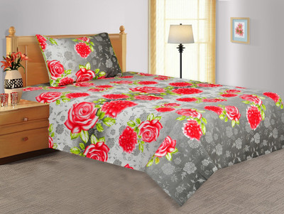 20% OFF on Salona Bichona Cotton Floral Single Bedsheet 1 Single Bedsheet, 1 Pillow Cover, Grey