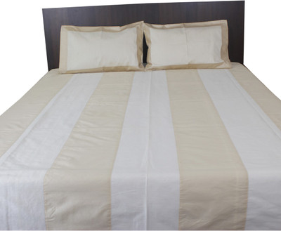 Furrball Bedspreads & More Silk Striped Queen Bedsheet 1 Bedspread, 2 Pillow Covers, Beige, Gold