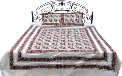 16% OFF on Exotic India Cotton Printed Double Bedsheet 1 Bedspread, 2 Pillow Covers, Red