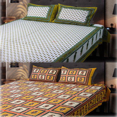 56% OFF on eCraftIndia Cotton Printed Double Bedsheet 2 Bedsheet Set 2 Double Bedsheet + 4 Pillow Covers, Brown