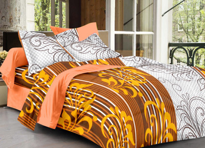 70% OFF on Ahmedabad Cotton Cotton Floral Double Bedsheet 1 Double Bedsheet, 2 Pillow Covers, Brown, Yellow, White