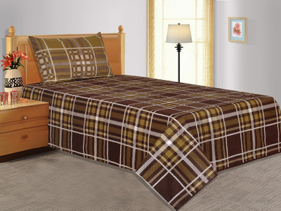 28% OFF on Salona Bichona Cotton Checkered Single Bedsheet 1 Bedsheet, 1 Pillow Cover, Brown