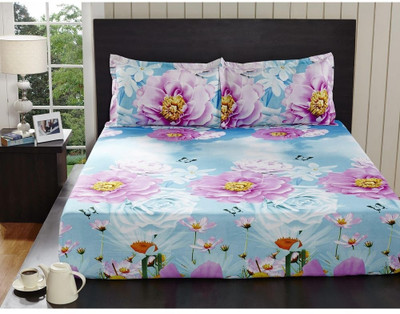 50% OFF on @HOME Cotton Floral Double Bedsheet Blue