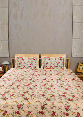 55% OFF on Home Glamour Satin Floral Double Bedsheet 1 Bedsheet, 2 Pillow Covers, Multicolor