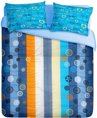 60% OFF on Cenizas Cotton Abstract Double Bedsheet 1 Double Bedsheet, 2 Pillow Covers, Blue