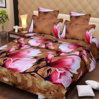 58% OFF on IWS Polycotton 3D Printed Double Bedsheet 1 Bedsheet, 2 Pillow Covers, Multicolor