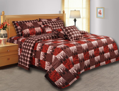 28% OFF on Salona Bichona Cotton Abstract Double Bedsheet 1 Bedsheet, 2 Pillow Covers, Red