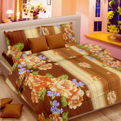 61% OFF on Vorhang Satin Floral Double Bedsheet 1 Bedsheet, 2 Pillow Covers, Multicolor