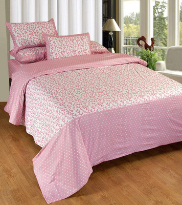 55% OFF on Hargunz Cotton Trellis Double Bedsheet 1 Bedsheet, 2 Pillow Covers, Pink