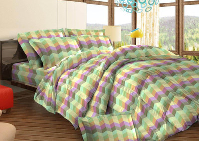 31% OFF on Bombay Dyeing Cotton Geometric Double Bedsheet 1Double Bedsheet, 2Pillow Cover, Green, Pink, Yellow