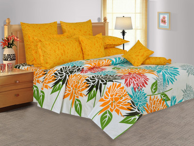 26% OFF on Salona Bichona Cotton Floral King Bedsheet 1 King Size Bedsheet, 2 Pillow Covers, White