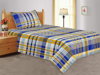 20% OFF on Salona Bichona Cotton Checkered Single Bedsheet 1 Single Bedsheet, 1 Pillow cover, Blue