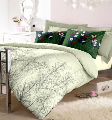 10% OFF on Raymond Cotton Printed Double Bedsheet 1 Bedsheet, 2 Pillow Cover, Green