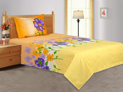 28% OFF on Salona Bichona Cotton Floral Single Bedsheet 1 Single Bedsheet, 1 Pillow Cover, Yellow