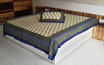 33% OFF on Exkklusiv Rajasthan Cotton Paisley Double Bedsheet 1 Bedsheet, 2 Pillow Covers, Blue
