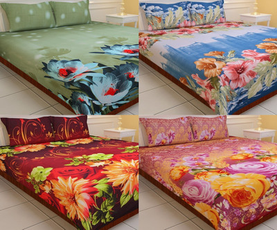 57% OFF on Carah Polyester Printed Double Bedsheet 4 Bedsheet With 8 Pillow Covers, Multicolor