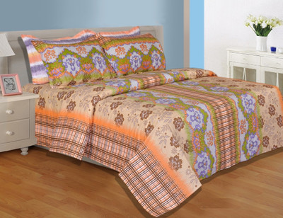 53% OFF on Salona Bichona Cotton Floral Double Bedsheet 1 Bedsheet, 2 Pillow Covers, Brown