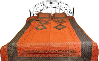 16% OFF on Exotic India Silk Floral Double Bedsheet 1 Bedsheet, 2 Pillow Covers, 4 Cushion Covers, Brown