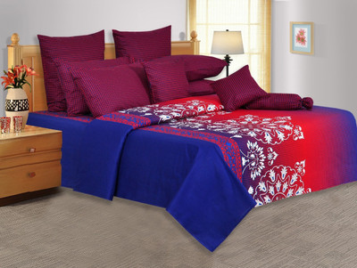 28% OFF on Salona Bichona Cotton Crocheted Double Bedsheet 1 Double Bedsheet, 2 Pillow covers, Blue