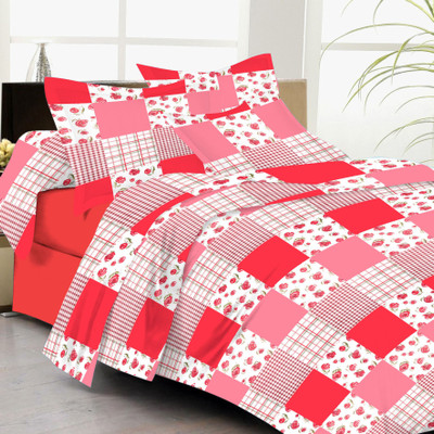 61% OFF on Lali Prints Cotton Floral Double Bedsheet 1 Bedsheet, 2 Pillow Covers, Red