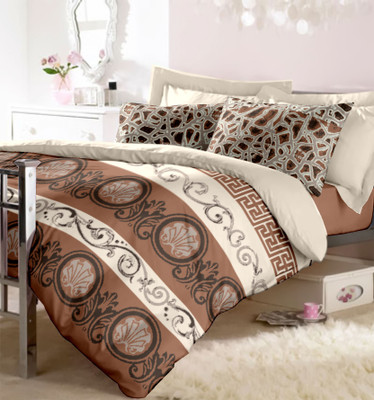 10% OFF on Raymond Cotton Printed Double Bedsheet 1 Bedsheet, 2 Pillow Cover, Brown