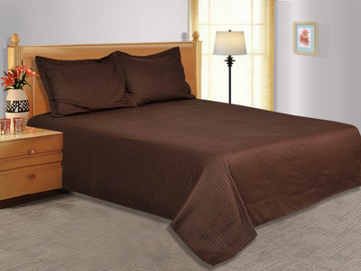 28% OFF on Salona Bichona Cotton Striped Double Bedsheet 1 Double Bedsheet, 2 Pillow covers, Brown