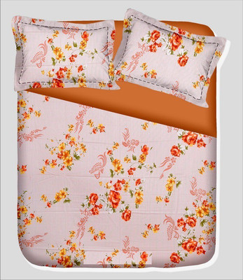14% OFF on RR Textile House Cotton, Satin Printed Double Bedsheet 1Bedsheet, 2PillowCover, Orange