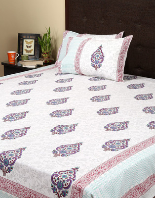 55% OFF on Rajrang Cotton Floral Double Bedsheet 1 Bed sheet, 2 Pillow Cover, Blue, Gray