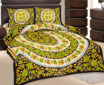 50% OFF on GRJ India Cotton Printed Double Bedsheet 1 Bedsheet, 2 Pillow Cover, Multicolor